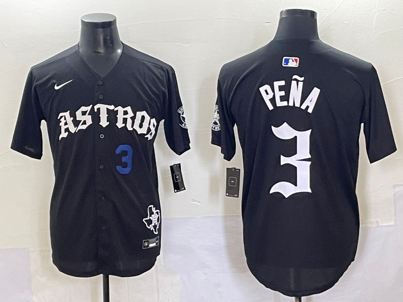 Men Houston Astros #3 Pena Black Five generations Joint Name Nike MLB 2025 Jersey style 3